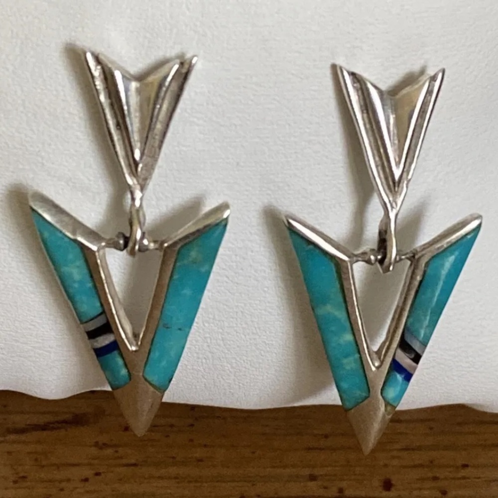 Vtg Sterling Silver Native American Turquoise Earring
